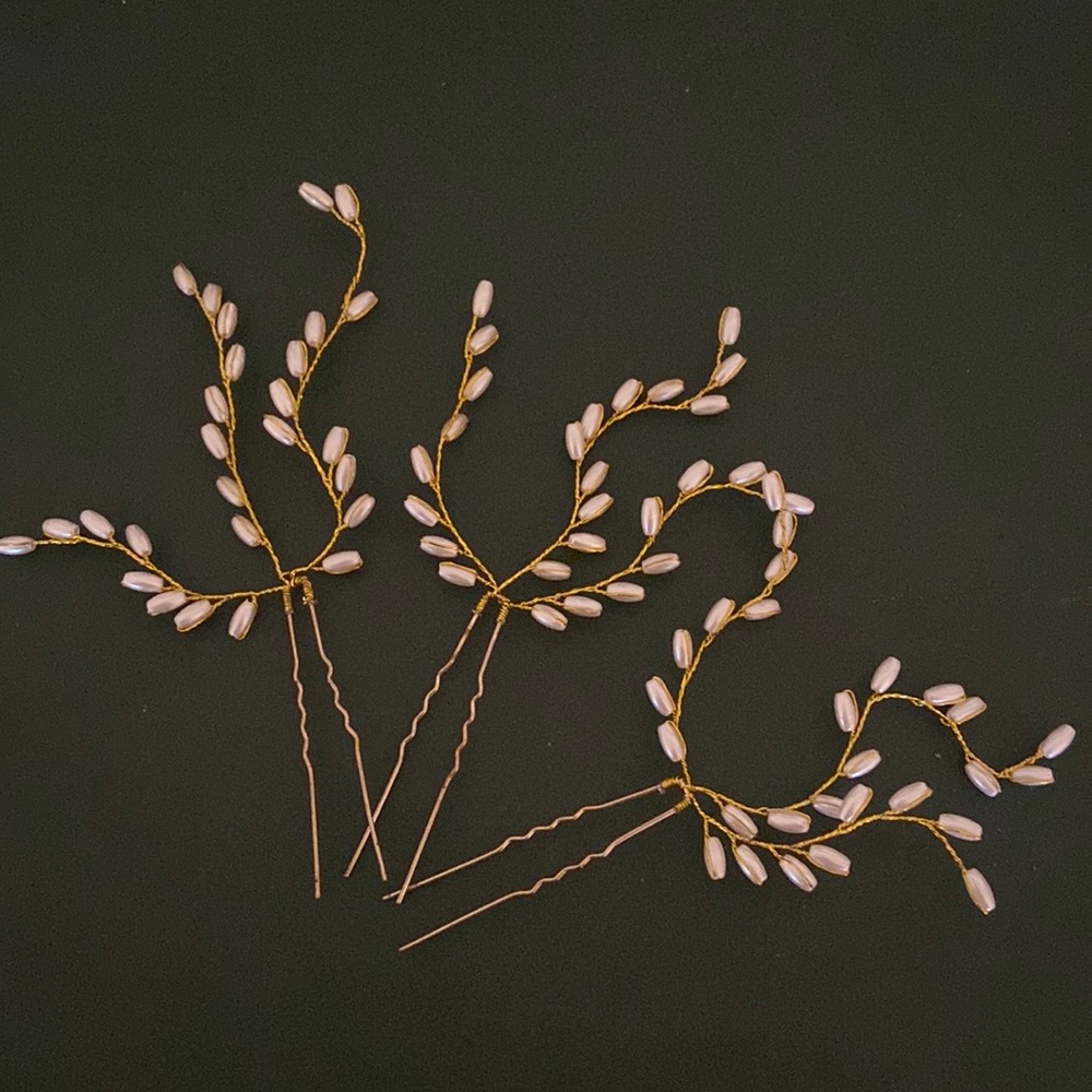 Gold & Pearl hair pins (set of 3)